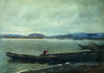 paysage de la volga avec des bateaux 1870 Ilya Repin Peinture à l'huile